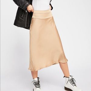 Gold silk midi skirt